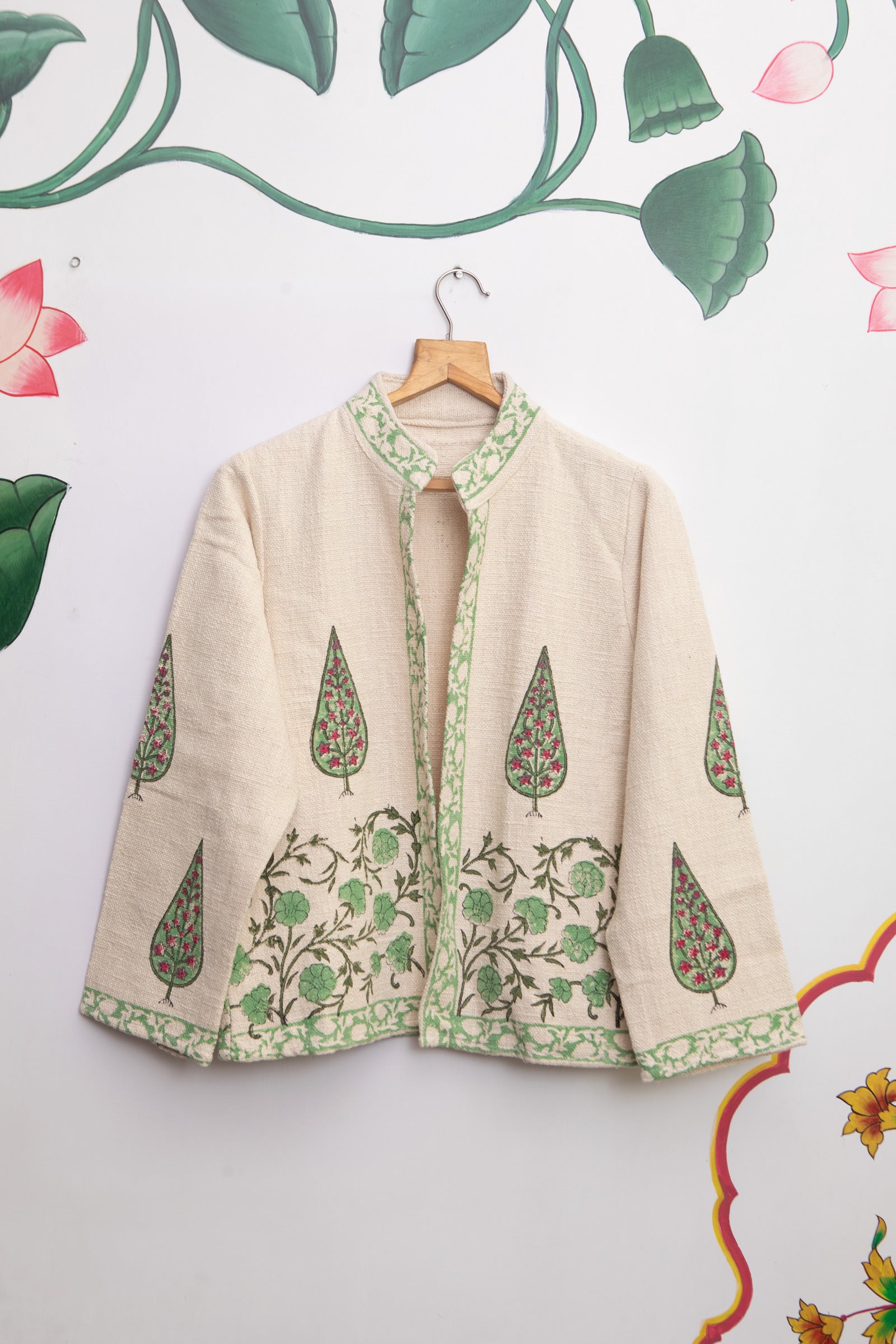 Green Leaf Block print Jacket