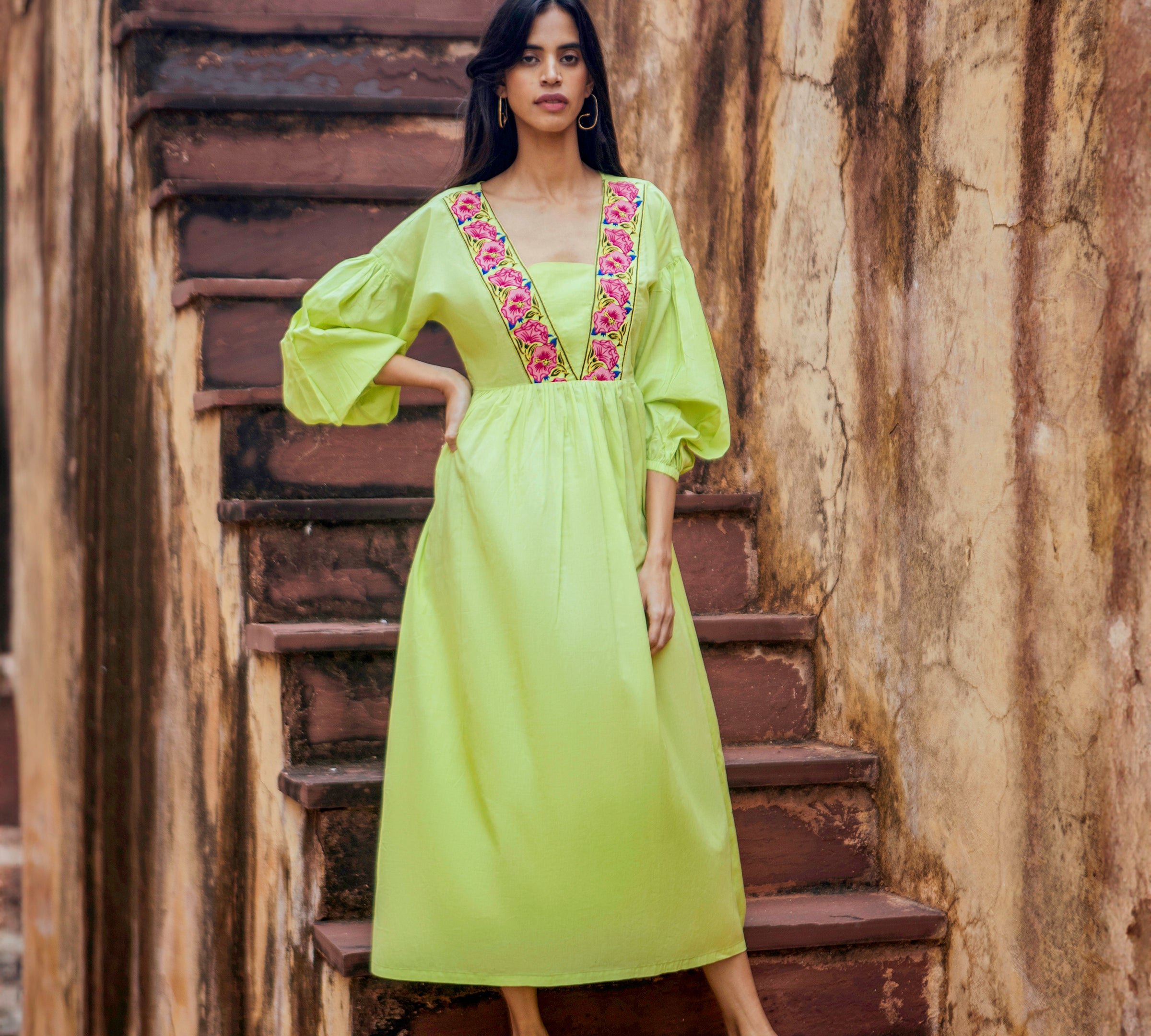 Parrot Green Midi Dress THEJAIPURCOLLECTIVE Parrot Green Midi Dress THEJAIPURCOLLECTIVE