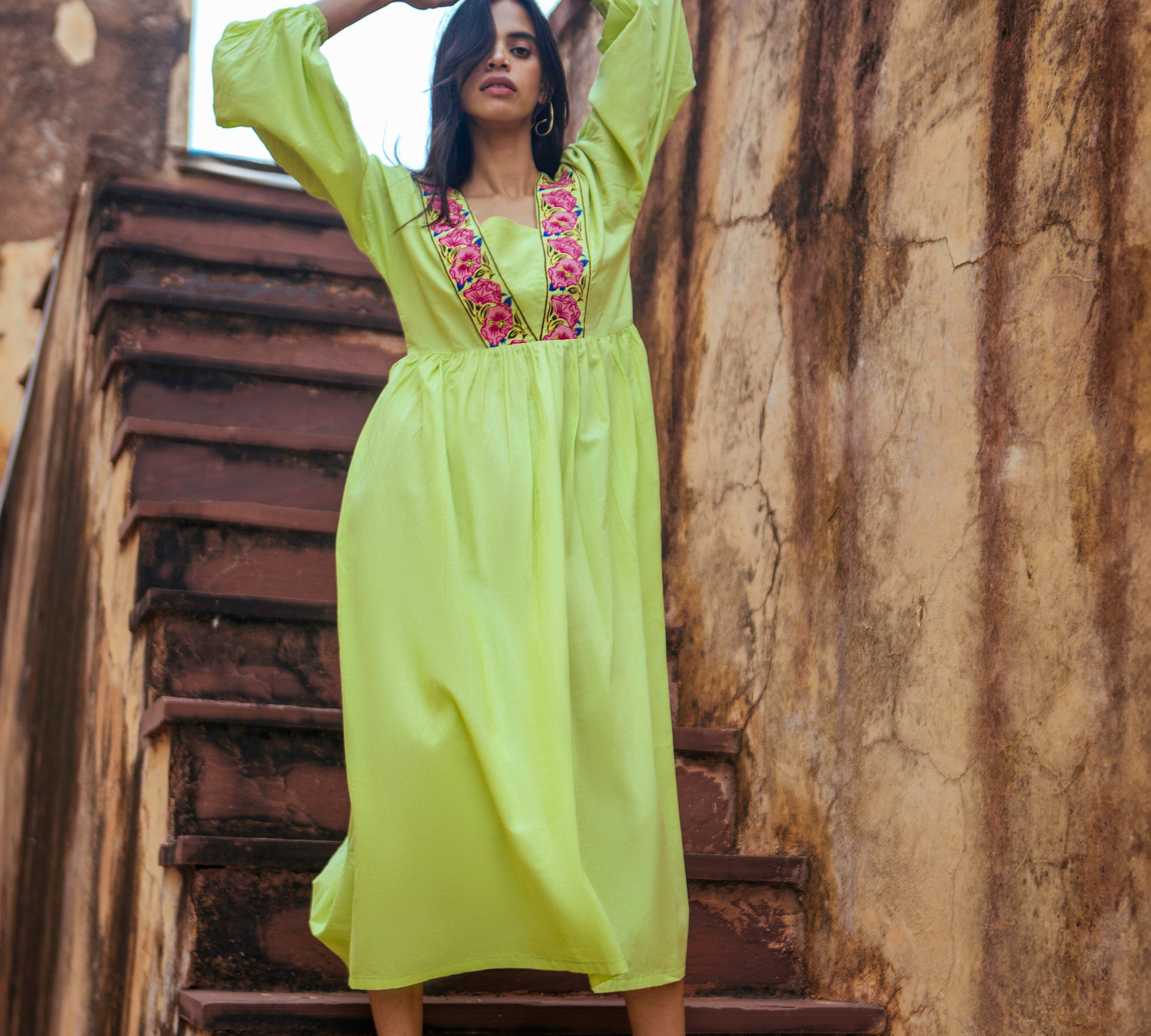 gathered waist midi dress in parrot green Gathered Waist Midi Dress In Parrot Green
