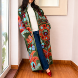 Velvet Embroidered Long Jacket – Green
