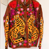 Velvet Embroidered Jacket –  Brown Tiger