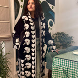 Velvet Embroidered Long Jacket – Black hearts