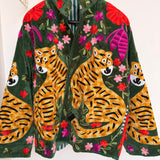 Velvet Embroidered Jacket – Green Tiger