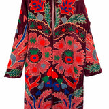 Velvet Embroidered Long Jacket – Red