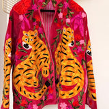 Velvet Embroidered Jacket –  Rose Wine Tiger