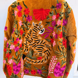 Velvet Embroidered Jacket – Mustard Tiger