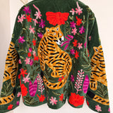 Velvet Embroidered Jacket – Green Tiger