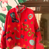 Velvet Embroidered Jacket – Red