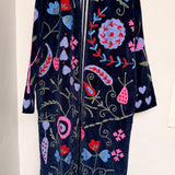 Velvet Embroidered Long Jacket – Blue
