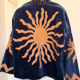 Velvet Embroidered Jacket – Navy Blue Sun