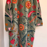 Velvet Embroidered Long Jacket –  Mint Green