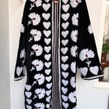 Velvet Embroidered Long Jacket – Black hearts