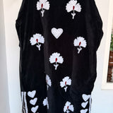Velvet Embroidered Long Jacket – Black hearts