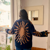 Velvet Embroidered Jacket – Navy Blue Sun