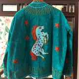 Velvet Embroidered Jacket –  Teal Horse