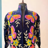 Midnight Blue Butterfly Embroidered Velvet Jacket