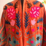 Brown Suzani Embroidered Long Velvet Jacket