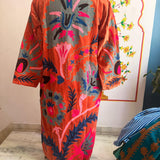 Brown Suzani Embroidered Long Velvet Jacket