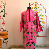 Pink Suzani Embroidered Long Velvet Jacket