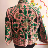 Green Petal Floral Embroidered Velvet Jacket