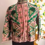 Green Petal Floral Embroidered Velvet Jacket