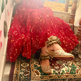Red Hand Bandhej Skirt