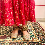 Red Hand Bandhej Skirt