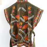 Velvet Embroidered Jacket – Olive Sleeveless