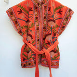Velvet Embroidered Jacket – Coral Sleeveless