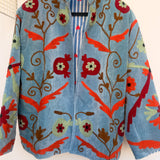 Velvet Embroidered Jacket – Denim Blue Floral