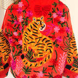 Velvet Embroidered Jacket – Orange Tiger