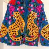 Velvet Embroidered Jacket – Royal Blue Tiger