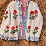 Red Marigold Block print Jacket