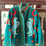 Velvet Embroidered Jacket –  Teal Horse